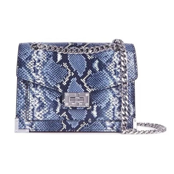 New The Kooples Blue Python-effect Embossed Leather Hand Crossbody Bag With Tags - Picture 1 of 11